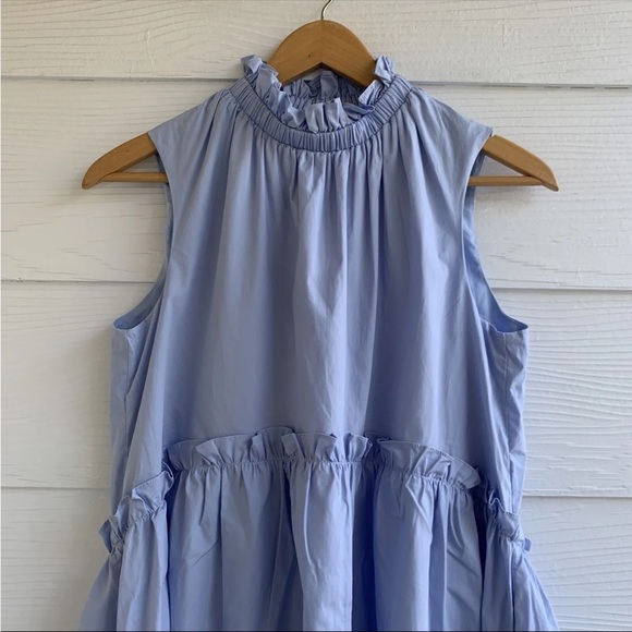 AUREUM heaven hi low hem dress in blue size medium lined pockets mock neck - Picture 4 of 13